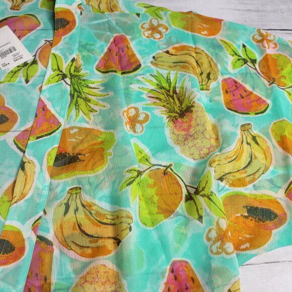 Cato Women's Beach Cover Up One Size Tropical Fruit Pineapple Sheer Cardigan - Picture 7 of 9